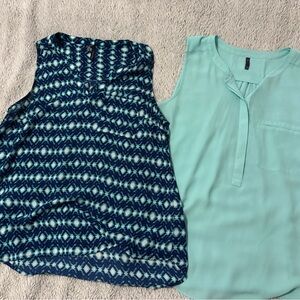 NYDJ Teal  Notch-Neck Top PM  & Maurice Teal/Navy M Sleeveless